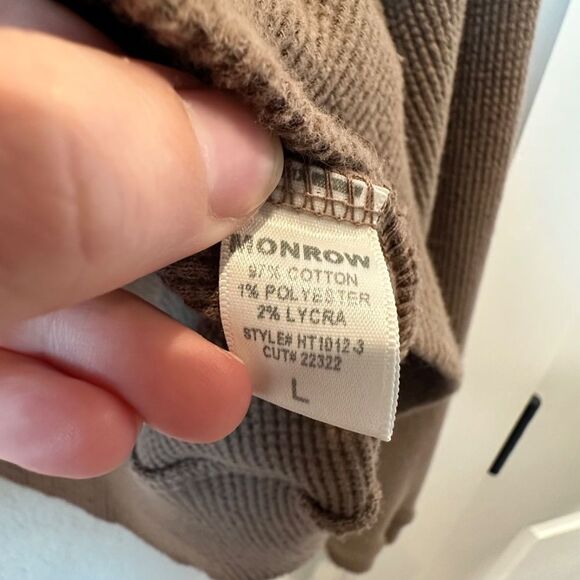 Monrow Chocolate Brown Thermal Mock Neck Drop Shoulder Top - Size L - EUC - Picture 2 of 6